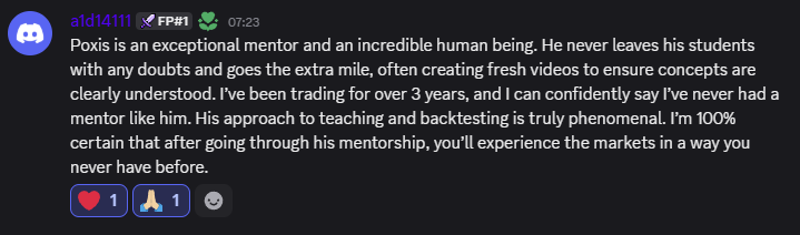 Testimonial describing Poxis as an exceptional mentor